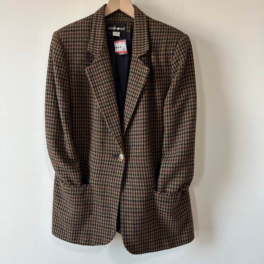 Vintage Multicolor Houndstooth Blazer By Sag Harbor Size 12